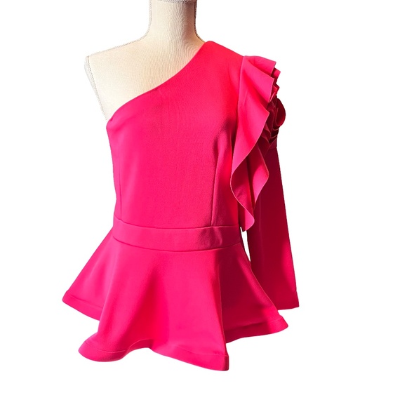#A068  FT IN  Barbiecore  Pink One-Shoulder  Ruffle Top  New no Tag   XL - Picture 2 of 8